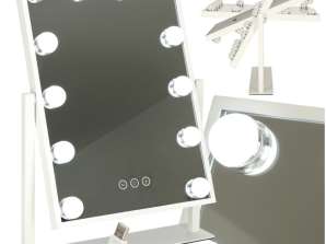 Hollywood LED-bakgrunnsbelyst kosmetisk sminkespeil med 12 USB-pærer 30 x 40cm