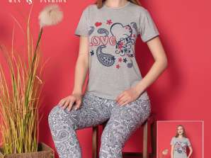 Women's pajama set with short sleeves from Turkey, of high lingerie quality.