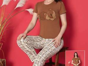 Naisten pyjamakokoelma lyhyillä hihoilla Turkista, erinomaiset alusvaatteet ja valmistus.
