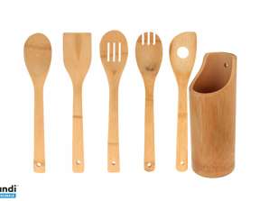 PR-1573 Set of wooden kitchen utensils 5-piece - with wooden stand