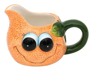Ceramic cream jug as orange, dimensions L/W/H: 14 x 11 x 8.5 cm, orange