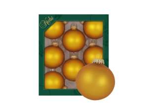 Lauschaer Christmas tree decorations - set of 8 baubles uni old gold, 6.7 cm, with golden crown, colour: old gold