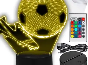 Lampka Nocna Piłka Nożna Korki dla Dzieci Piłkarza 3D LED Kolory RGB Pilot HY-01