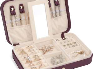Burgundy Travel Jewelry Case for Women Organizer, 2-Tier Portable Small Jewelry Organizer for Earrings Rings Necklaces Watches Bracelets, G