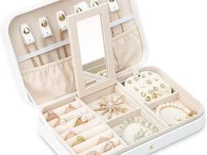 Caixa de joias de viagem branca para mulheres organizador, 2-tier portátil pequeno organizador de joias para brincos anéis colares, relógios pulseiras, G