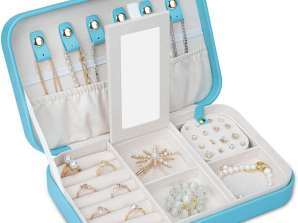 Blue Tifanny Travel Jewelry Case para Mulheres Organizador, 2-Tier portátil pequeno organizador de joias para brincos anéis Colares relógios pulseiras, G