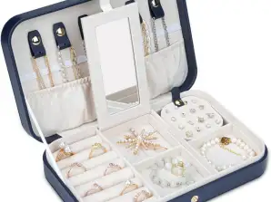 Marineblauwe reissieradenkoffer voor dames, organisator, 2-laags draagbare kleine sieradenorganizer voor oorbellen, ringen, kettingen, horloges, armbanden, G