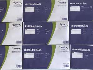 360 packs of 100 Lyreco envelopes DIN long 110x220mm white with window, remaining stock pallets wholesale