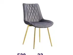 Grijze fluwelen stoel met goudkleurige metalen poten - 54x63x87cm