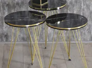 Kavne mizice okrogle 3-delne garniture z marmornim videzom | Deli okrogle mize 3