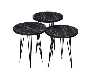 Coffee Tables Round 3 Piece Set with Marble Look | Round Table 3 parts