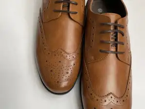 Різноманітність чоловічого взуття темно-коричневого та чорного кольорів, британські розміри від 6 до 12 – оптова ціна 6 фунтів стерлінгів за штуку, коробка по 96 одиниць