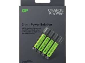 GP Battery Charger X411 Anyway Powerbank with 4xAAA Rechargable batter