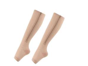 Zippered beige compression socks L/XL