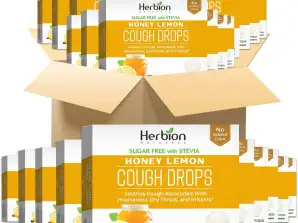 Herbion Naturals cough lozenge with honey-lemon flavour, sugar-free with stevia, dietary supplement, soothes lozenge 18 (pack of 48)