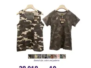 Tanktop og t-shirt-pakke til kvinder med camouflage/marmormønster