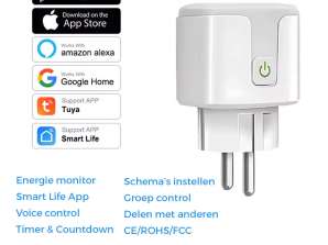 Smart Plug - WiFi - Smart Plug - Google Home & Amazon Alexa - Timer & Energimåler via Smartphone App - Smart Home