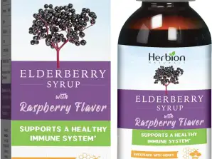Herbion Naturals Sirop de soc - Sistem imunitar sănătos pentru adulți și copii, 1 an și peste, miere îndulcită cu aromă naturală de zmeură