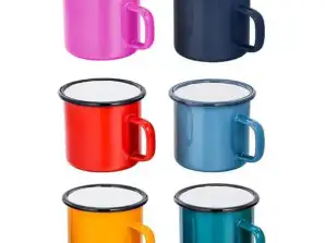 Lot de 6 mugs émaillés, design simple et uni, robustes pour un usage quotidien et extérieur