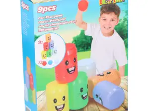 9 Piece Classic Cans Throwing Game Set Family-Friendly Skill Game for Indoor & Outdoor