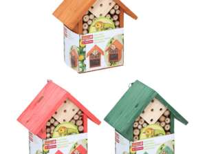 Wooden insect hotel 16 x 9 x 19 cm eco-friendly habitat for garden pollinators and beneficial insects