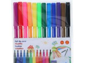 12 teiliges Filzstift Set   Bunte Stifte für Kunst  Schule und Büro   Premium Qualität