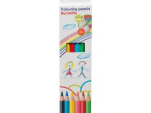Iepakojumā 6 koka krāsaini zīmuļi: krāsu asorti zīmēšanai, skicēšanai un krāsošanai