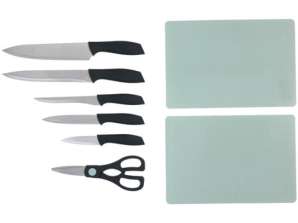 Комплект ножове от 8 части с ножица и подложка за рязане – пълен и практичен