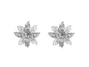 Shimmering Silver Poinsettia Clip Set 2 Pieces: Festive Holiday Ornament Clips