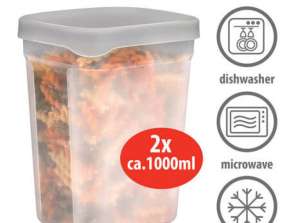 Συσκευασία 2 κουτιών αποθήκευσης τροφίμων των 1000ml: Αεροστεγή κουτιά αποθήκευσης συντήρησης τροφίμων