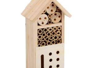Eco-friendly insect hotel, natural habitat for garden pollinators, promotes biodiversity