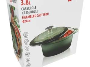 Green enamel cast iron casserole dish Durable and stylish cookware for oven and stove use