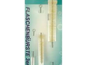 Set of 3 Robust Bottle Cleaning Brushes Various Sizes Strong Bristles