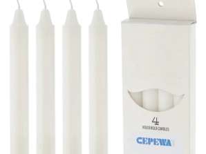 Упаковка из 4 белых свечей 15 см High Classic Decor Candles