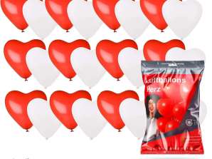 50x XXL szív ballon Hélium alkalmas Ø 40 cm léggömbök szív szív ballon piros-fehér dekorációként neki