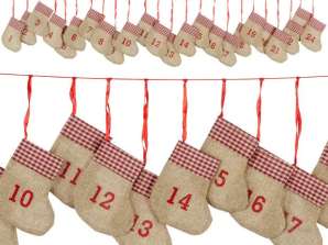 Calendario de Adviento calcetines estampado de cuadros 180 cm Decoración festiva para la temporada navideña