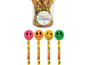 Pencils with Funny Smiley Eraser 4 Different Colors Stationery Set