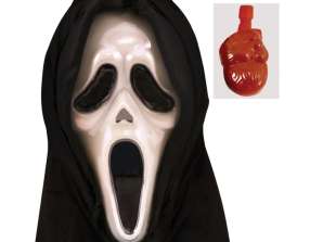 Bleeding Ghost Maska na obličej Děsivý halloweenský doplněk kostýmu s kapucí