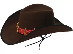 Cappello da cowboy marrone con corda e denti per adulti accessori per costumi occidentali