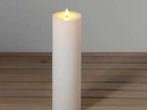 Cremefarbene LED Säulenkerze für Altar  Flammenlos  Ca. 10x38cm
