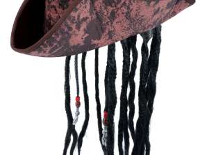 Cappello da pirata deluxe per bambini marrone con capelli | Accessori per costumi da pirata di lusso