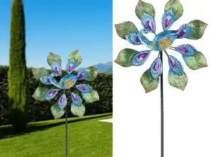 Dvojitý Větrník Páv Modrá Zelená Zahradní dekorace 132 cm Výška Venkovní odstředivka