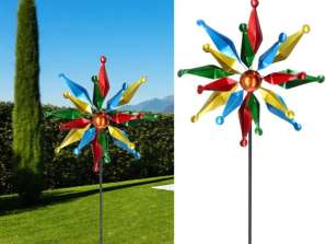Molinete colorido doble molino de viento de jardín de 168 cm de altura Decoración al aire libre vívida