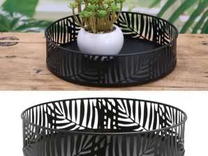Elegant Round Black Metal Tray 25 cm Diameter – Stylish Serving Platter Decorative Tray