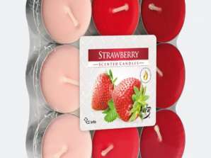 Strawberry scented tea lights 18-pack in practical block packaging – ideal for a sweet atmosphere
