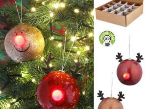 Festive LED Reindeer Christmas Baubles Set of 2 Approx. 6 5cm Diameter Christmas Tree Decoration
