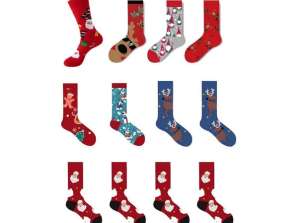 Праздничные рождественские носки в упаковке из 3 ярких узоров, идеально подходящие для праздников.