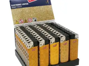 Fixflame electronic lighter in shiny gold including display