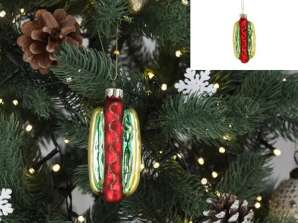 Fonkelende glazen hotdog kerstboomhanger glitter 10cm
