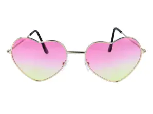 Ombre Heart Glasses For Adults Pink/Yellow Lens With Silver Frame Fashionable Sunglasses